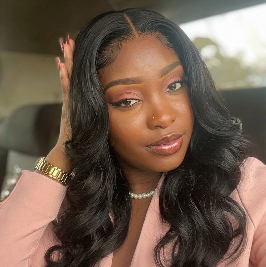 28” Black body wave wig | human blend