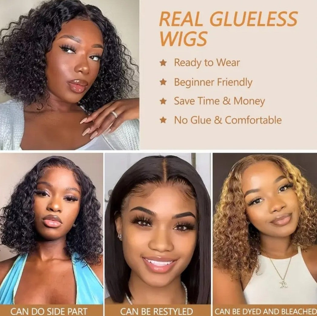 10” Brazilian Deep Wave Curly Bob Wig | 4x4 Glueless Closure